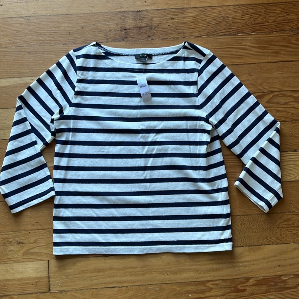 J. Crew Nautical Navy & White Stripe Boatneck Top Size Small NWT Cotton